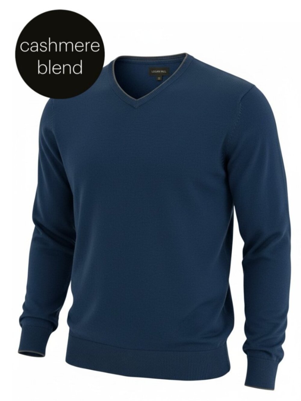 LOGAN HILL Navy Blue Cotton Cashmere V-Neck Sweater size M